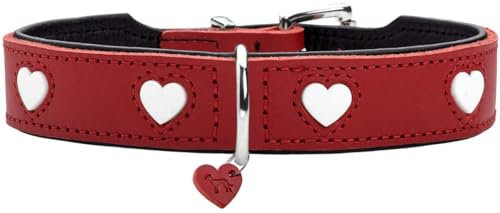 HUNTER Hundehalsband Love, Farbe: rot/schwarz, weiches, Robustes Rindsleder, einzeln eingenähte Herzen, handgefertigt, hoher, besonders anschmiegsam, Made in Germany, Größe 42
