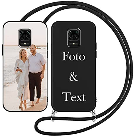 Yoedge Handykette Personalisierte Handyhülle für Xiaomi Redmi Note 9 Pro / 9S 4G Hülle mit Band Kordel 6,67,Selbst Gestalten/personalisiert Foto Bild Text Individuelle Schutzhülle Schwarz Cover Case