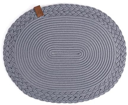 Darido Grau Platzset aus Gewebter Baumwolle, 40x30cm, Handgefertigte Tischdeko, Tischsets Abwaschbar, Hitzebeständiger Tischset Oval, Weihnachten und Wohnungseinrichtungen