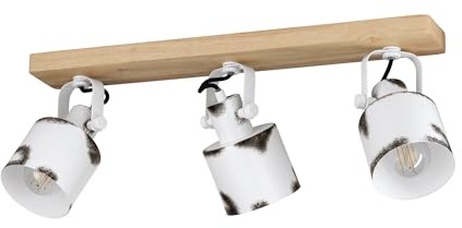 EGLO Deckenstrahler Kilburn, 3-flammige Deckenlampe mit schwenkbaren Spots | FSC100HB, Deckenleuchte im Landhaus Stil, Metall in Weiß und Holz in Natur, Deckenspot mit E27 Fassung