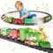 deAO Set di treni elettrici per bambini, tram a vapore, locomotiva a vapore a batteria ricaricabile con vapore spray a 3 vie, suoni e luci, treno giocattolo di Natale per bambini di 3 4 5 6+ anni