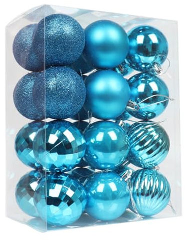 24 Pieces 60mm Christmas Baubles Christmas Tree Decoration Ornaments, Shatterproof Glitter Balls for Xmas Hanging Decorations Festival Holiday Decor, Slight Blue