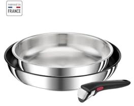 TEFAL INGENIO Set 3 pcs, Poeles 24/28 cm, Poignée, Induction, Revetement antiadhésif + inox, Fabriqué en France, Preference L
