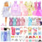 56 Vêtements pour Poupées - Ensemble de Mode avec Robes de Princesse, Soirée, Combinaison de Bain, Hauts, Pantalons, Pyjama + Chaussures, Sac, Cintre, Bijoux, Couronnes, Collier