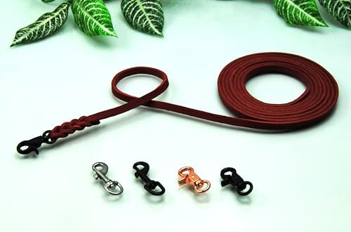 Petite Fettleder Leine geflochten 8mm x 5m ohne Schlaufe Rot Schleppleine Fährtenleine Welpenleine (Karabiner: Schwarz)