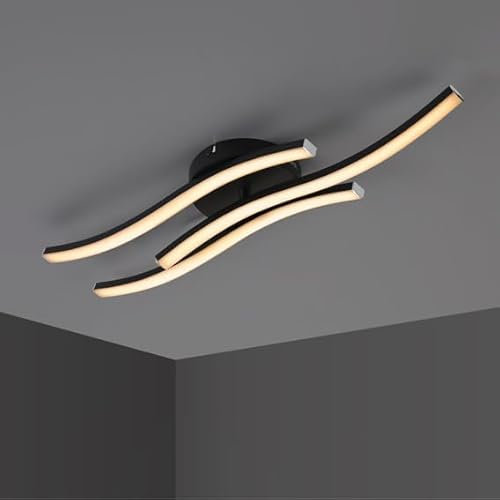 IMPTS LED Deckenleuchte wohnzimmer, 3 integrierte Modern Deckenlampe, 3000K Warmweiß LED Lampe für Wohnzimmer Schlafzimmer Küche und Flur 16W 750Lumen Schwarz Wellenförmig