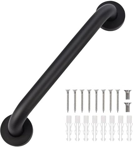 Bath Grab Rails Stainless Steel Shower Hand Rail Safety Handles 30cm Bathroom Handrail Grab Bar Toilet Grab Handle Black Mobility Aids for Elderly Children and Disability