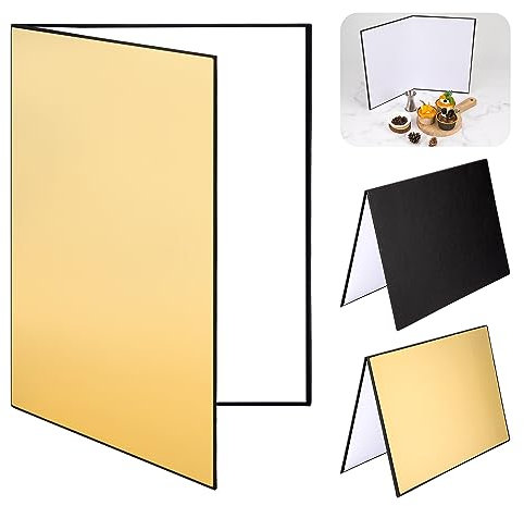 3 en 1 Réflecteur de Lumière A3 Pliable pour Photo Produit et Photographie d'Aliments - Carte de Table 42 * 29cm (Or/Noir/Blanc)