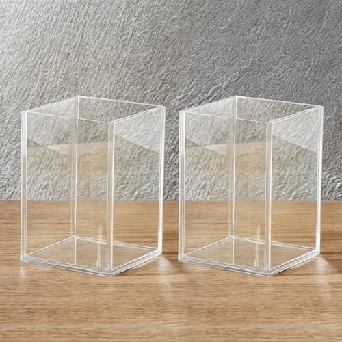 DIFIT Stiftehalter, 2 Stück Acryl Stiftehalter,Durchsichtig Stifthalter, Stiftehalter Schreibtisch, Make-Up Pinselhalter Stifteköcher, für Büro, Schule, Haushaltsbedarf
