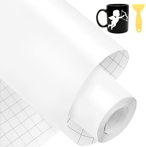 Bocguy Rollo de Vinilo Permanente Adhesivo Blanco Mate, 30.5 CM x 600 CM PVC Vinilo Permanente Cri-cut, Fácil de Cortar & Deshierbar, Cri-cut Vinilo Adhesivo Permanente für Cri-cut & Silhouette Cameo
