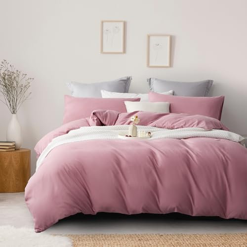 Boqingzhu Bettwäsche 155×220cm Rosa Altrosa Uni Weich Angenehm Microfaser Bettwäsche Set Bettbezug und 2 Kissenbezüge 80x80 cm mit Reißverschluss