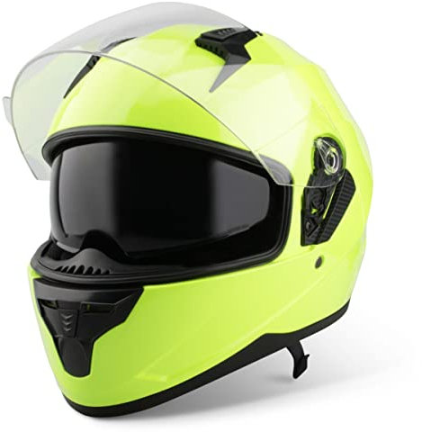 VINZ Kennet Integralhelm mit Sonnenblende | Motorrad Helm Vollvisierhelm Mopedhelm ECE 22.06 | Motorradhelm Full-Face Helme | für Damen & Herren | In Gr. XS-XXL - Fluor Gelb