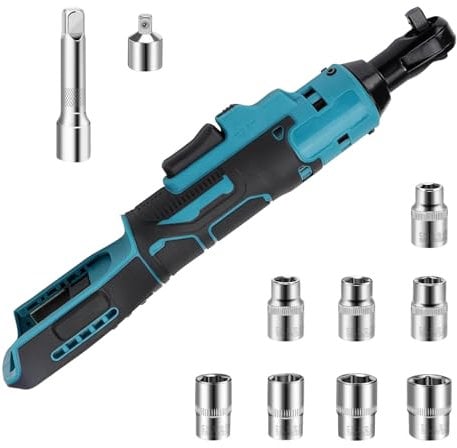 Chiave a Cricchetto a Batteria, 3/8 Batteria Cricchetto compatibile con Makita 18V, 55N.m Chiave a Cricchetto Senza Fili con LED/8 Bussole, Adattatore da 1/4, Asta di Estensione 3 (Senza Batteria)