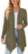 Cardigan da donna drappeggiato aperto sul davanti casual a maniche lunghe leggero cardigan maglioni spolverino, Verde oliva., X-Large