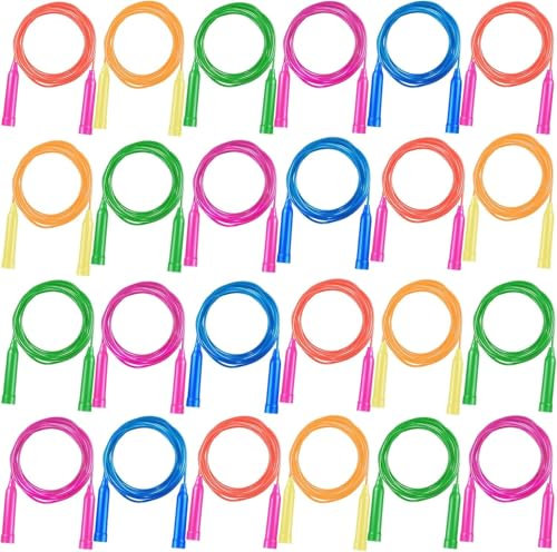 24 Pack Colorful Jump Ropes,7.3 Feet Jump Rope for Kids,Adjustable Outdoor Jump Ropes Skipping Rope,PVC Jumping Ropes Great Party Favor Sports Exercise Activities Birthday Gifts,Assorted Bright Colors