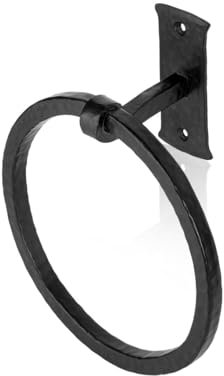 Fayesia Black Towel Holder - Blacksmith Handcrafted Wrought Iron - Wall Mounted Towel Ring Suitable for Kitchen, Bathroom etc - Screws and Fittings Included (Rectangle)