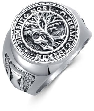 HARMONY BOLA Memento Mori Anello da uomo in argento Sterling 925 con albero della vita, anello gotico teschio memento vivere, amuleto gioielli regali, Argento sterling, Nessuna pietra preziosa
