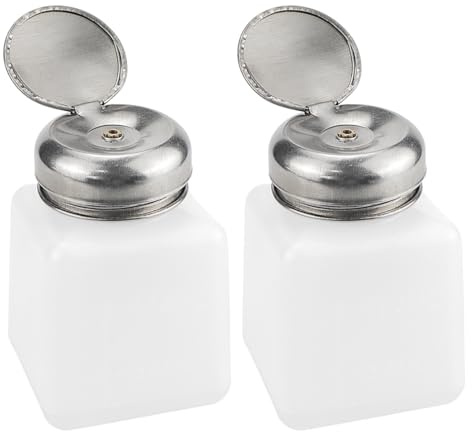 ZJIVQO 2Pcs Anti-Static Push Down Pump Bottles,Nail Polish Remover Push Down Liquid Dispenser,Alcohol Dispenser, Lockable Square Plastic Bottles,(100ml)