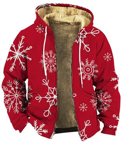 Gilet Pile Uomo Felpa Cotone Costume da Babbo Natale Jacket Felpe Natalizie Coppia Giacca Invernali Fiocco di Neve Giubbotto Pile Invernale Pesante Vestito Natale