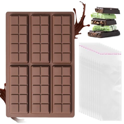 2 Pièces Moule à Chocolat en Silicone, Moule Silicone de 6 Cavités+1 Scraper+100 Sac d'emballage, Moule Tablette Chocolat Dubai pour la Fabrication de Chocolat