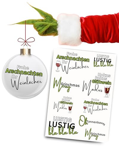 JuPaRo Weihnachtssticker Weihnachtsmuffel, Weihnachten lustig, Aufkleber für Christbaumkugeln, Sticker für Weihnachtsaccessoires, Geschenke, Gläser, Rub on, Aufkleber Weihnachten, Wichteldeko