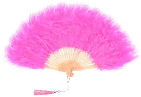 PATIKIL 1920s Vintage Marabou Feather Fan, Flapper Hand Fan Folding Handheld Fan for Costume Party Dancing Wedding Show Tea Decoration, Light Pink