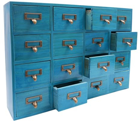 Qussse Apothekerschrank Aufbewahrungsbox aus Holz mit 16 Schubladen Kartenkatalog Schrank Arbeitsplatten-Organizer für Wohnzimmer Küche Büro Geschäft
