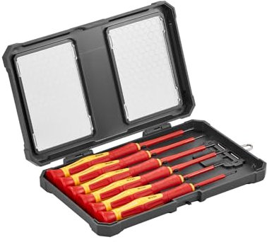 VEVOR Juego de Destornilladores Aislados de 1000 V, 6 PCS Juego de Destornilladores Eléctricos Profesionales con Puntas Ranuradas Phillips Magnéticas, Destornillador Giratorio de 360° y Bolsa