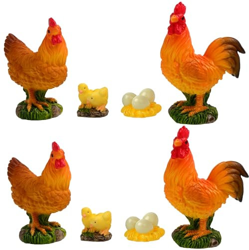 ZAHD 8 PCS Farm Animals Modell Huhn Miniatur Bonsai Hühnerfiguren mit Henne, Retro Hühnerstall Simulation