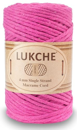 4mm Single Strand Macrame Cord Rope 82 Yards, Colored Macrame Rope, Cotton Rope Macrame Yarn, Colorful Cotton Craft Cord for Wall Hanging, Plant Hangers, Crafts, Knitting (Fuschia, 1 Skein)