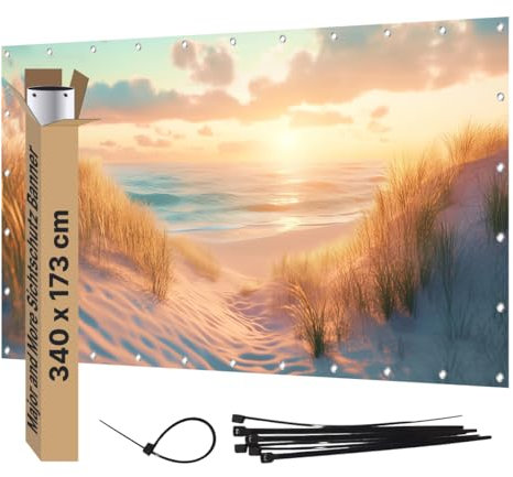 Major and More Sichtschutz Banner PVC Garten Dekoration Plane groß mit Motiv blickdichter Motivbanner für Terrasse Zaun Gartenzaun Zaunblende Gartenposter (340x173 cm, Dünen)