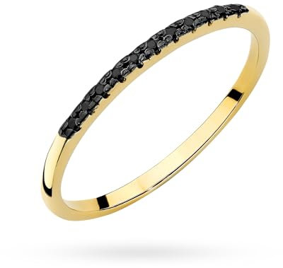 MARKO Goldring Damen 333 Echtgold mit Zirkonia – Verlobungsring Schmuckring Frauen – Gänseblümchen Ring – Wedding Ring – Damenring Gold – Echtgold Schmuck (Schwarzer Zirkonia, 55 (17.5))