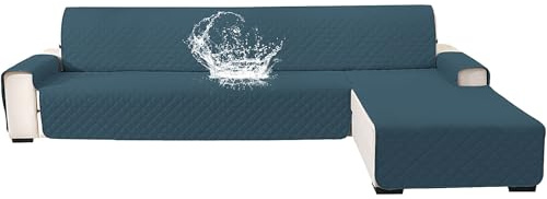 YSTELLAA Couch Überzug L Form 3 Sitzer, Dunkelgrün | Sofa Cover L Shape Reversibel Universal, Gesteppte Sofa Überzug Ecksofa Rutschfest, Couch Bezug Ecksofa Kratzfest Waschbar