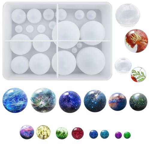 3 moldes de resina de bola redonda, AFUNTA antiadherentes, moldes de resina epoxi de esfera 3D, moldes de silicona esférica del universo para joyas, jabón, vela, conservación de flores