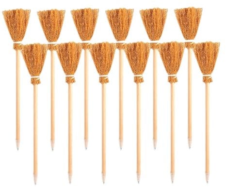 hhdatc 12 PCS Witch Broomstick Pencils Wicked Decorations Witches Broom Halloween Wizard Wand Party Favors for Fun Goodie Bag Fillers Classroom Rewards and Theme Party Supplies