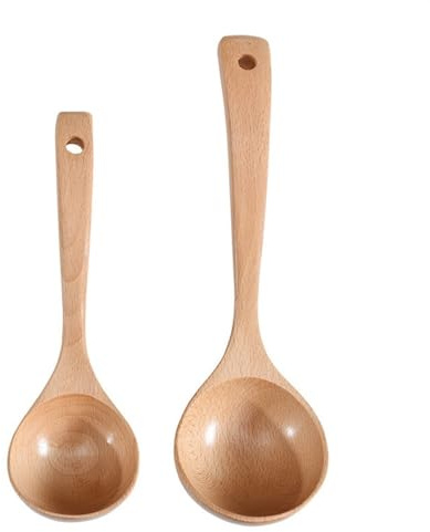FZL02068LM Schöpflöffel 2er-Set Holzkelle for Suppenlöffel, große Schöpfkelle, Tiefe Schöpfkelle, Löffel-Set – große Suppenkelle, Servierlöffel, Holzkellen for Kochen, Schöpflöffel lang