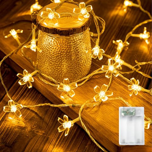Kaleora LED Kirschblüten Lichterkette, 3M 20 LED Blumen Lichterkette Batteriebetrieben, Warmweiß Kirschblüten Lichterketten für Weihnachten, Hochzeit, Garten, Bäume, Party Deko
