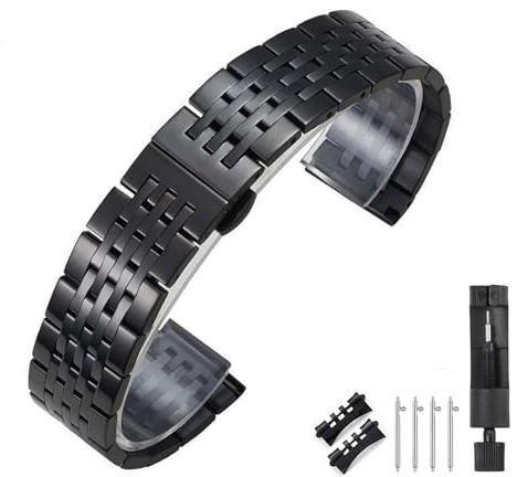 Overhil1s Uhrenarmband aus Edelstahl, 12/13/14/15/16/17/18/19/21/20/22/23/24 mm, Uhrenarmband aus Metall, universelles Smartwatch-Ersatzarmband for Herren und Damen(Schwarz,15mm)
