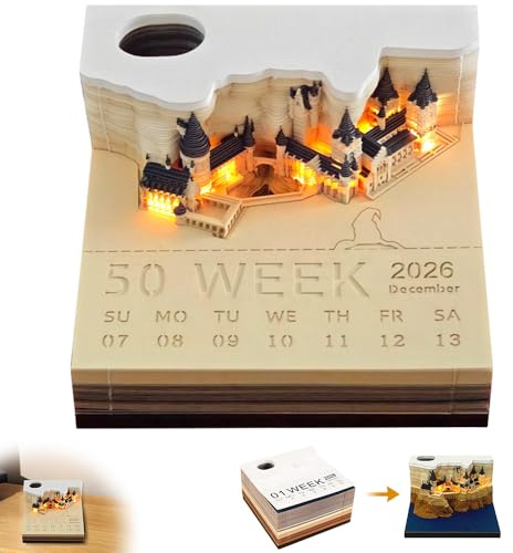 PLLYPE 3D-Notizblock, 3D Kalender Abreißen 2026, 2026 Tischkalender-Notizblock mit Licht, kreatives Papierskulptur-Bastel-DIY-Geschenk (Kalender 2026)
