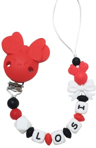 Maus Silikon Schnullerkette mit Wunschname – Maus Motiv mit Schleife– Personalisierter Schnullerhalter – BPA-frei & Handgemacht – Perfektes Babygeschenk zur Geburt oder Babyshower (Rosa) (Rot)