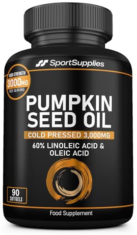 Pumpkin Seed Oil 3,000mg – 60% Linoleic & Oleic Acid – 90 Softgels – 3,000mg Omega 6 & 9 – Virgin & Cold Pressed