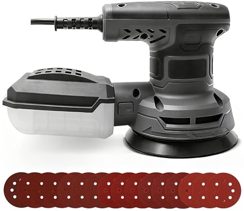 Ecobuild 320W Exzenterschleifer, 6-stufige Drehzahlregelung (8000–13000 U/min), 16 Schleifpapiere, 125mm Schleifteller, Mini Schleifmaschine für Holz, Elektrischer Schwingschleifer