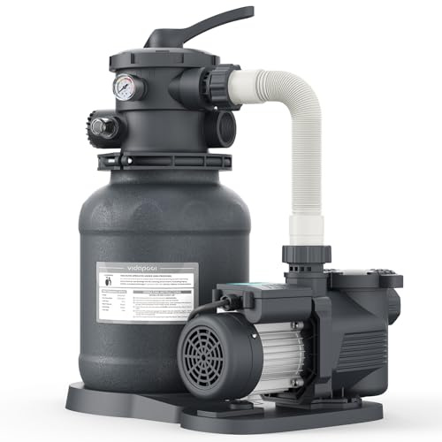 Vidapool Pompe de filtre à sable pour piscine hors sol, pompe de piscine hors sol 1/2 HP 2500 GPH pour piscines jusqu'à 8500 GAL, filtre à sable de piscine de 25,4 cm avec valve à 6 voies, circulation