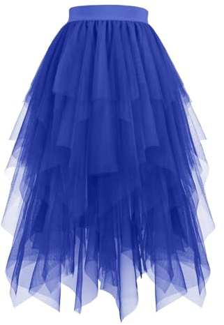Tüllrock Lang Damen Große Größen Puffy Tütü Rock Tüll Röcke Unregelmäßiger A-Linie Mit Elastische Hohe Taille, Karneval Feen Kostüm