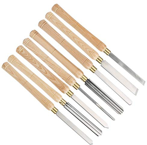 MasYosh Outils de Tournage du Bois 8 Pièces, Kit de Burins de Tour Forgés Intégrés HSS avec Poignée Fraxinus Mandshurica pour le Travail du Bois