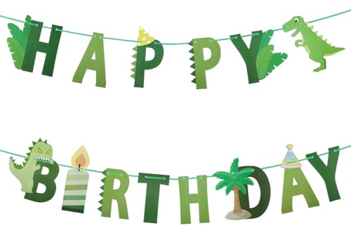 Dino Happy Birthday Girlande,Dinosaurier Party Deko Banner,Dino Deko Kindergeburtstag,Happy Birthday Geburtstagsbanner,Perfekt für Geburtstagsfeiern mit Dinosaurier-Motto