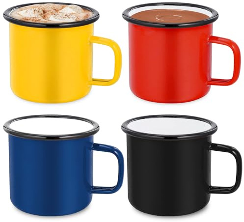 4er Set Emaille Tasse, 350ml, 8 x 8cm Kaffeebecher Emaille, Emaille Becher, Retro Emaille Becher für Zuhause, Büro, Party, Camping und Outdoor, Mehrfarbig, Mehrweg Trinkbecher
