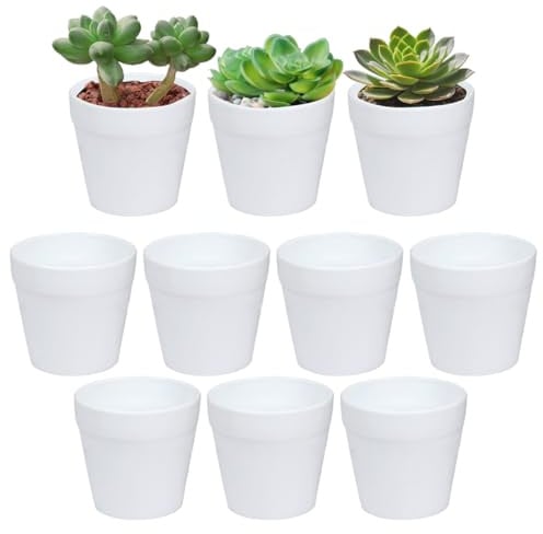 Mini vasi da fiori da 10 pezzi, piccoli vasi per piante in plastica ispessita senza foro di drenaggio, fioriera decorativa bianca simile alla ceramica per piante grasse, erbe aromatiche, decorazioni