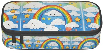 ACEPrints Estuche para lápices Rainbow Clouds Raindrop de Gran Capacidad con Compartimentos. Estuche para lápices, cosméticos, artículos de Oficina y de Viaje.