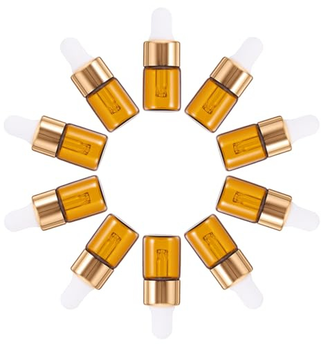 PACKOVE 30pcs Mini Glass Dropper Bottles with White Rubber Tops and Gold Rings Portable Essential Oil Dispenser Bottles for Travel Massage Oil Perfume and DIY Blends